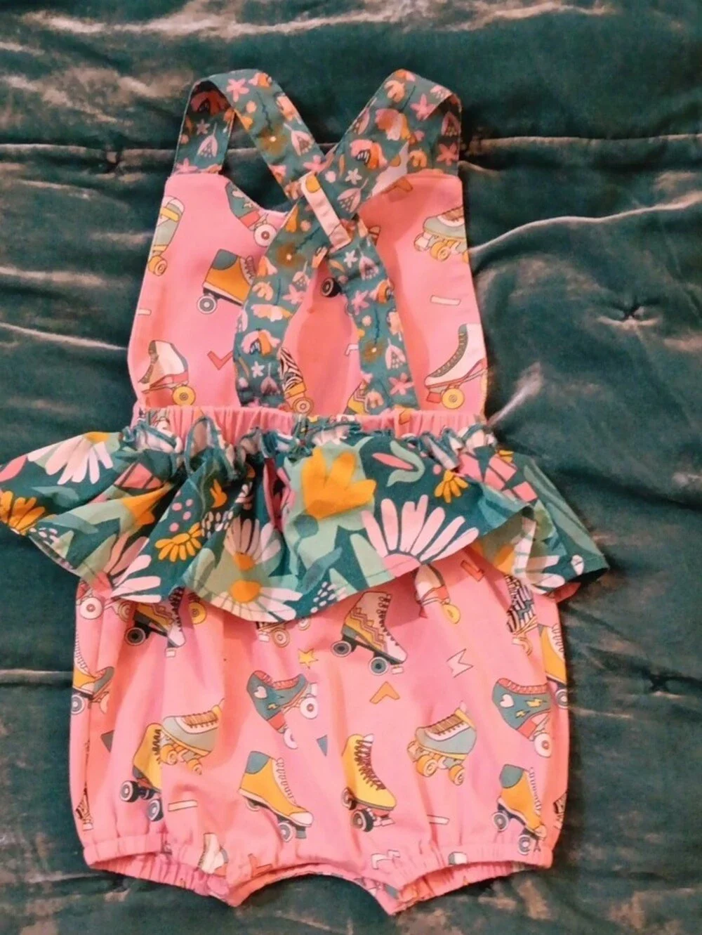 Wild Flowers Pink Roller Skate Romper Baby Girls Size 12 Months